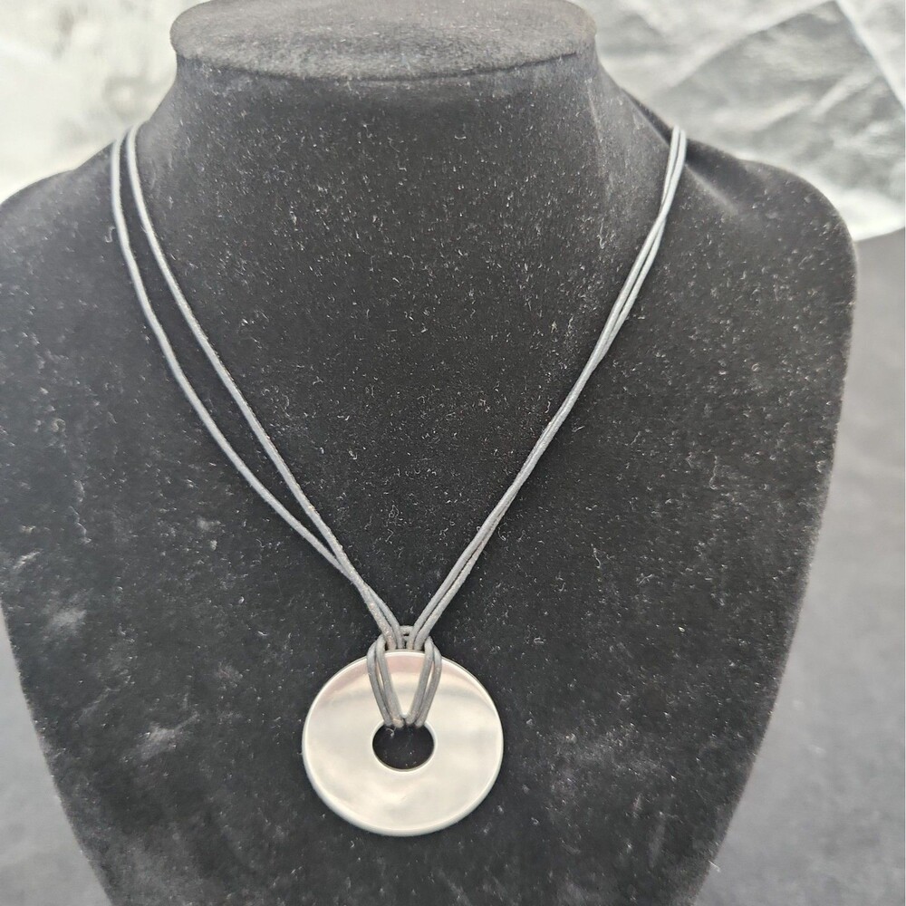 Necklace .999 Fine Silver Disc Pendant Cord Vintage Erwin Pearl Minimalist 90's